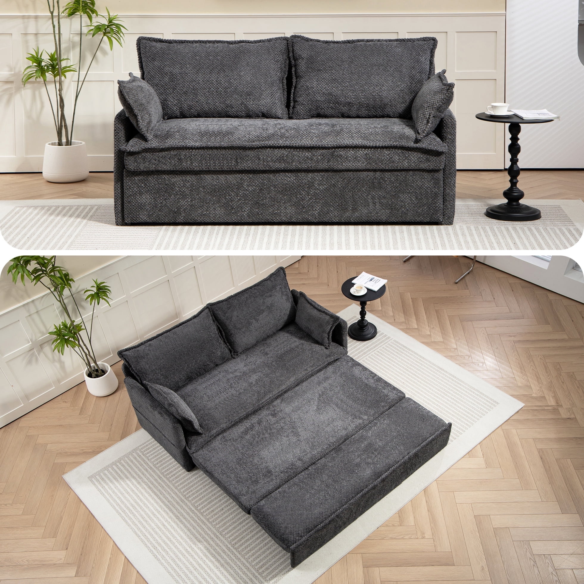 76" King Pull Out Sofa Bed with Charging Ports, Convertible Sleeper ...