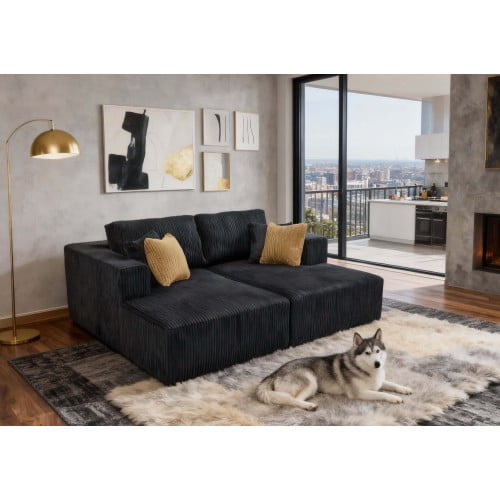 76" No-Assembly Small Loveseat Couch, 2 Seater Sofa with Corduroy Fabric, Comfortable Loveseat with Foam Filling for Living Room, Black
