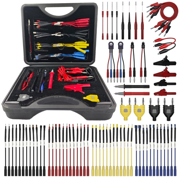 76-Pcs Automotive Circuit Test Lead Kit, MultimeterElectrical Test Leads Kit, Back Probe Kit, Alligator Clip, Acicular Probe, Banana Plug Adapters, Volt Meter Lead (with Carrying Case)