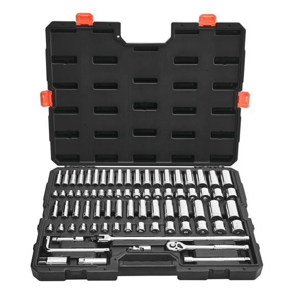 76 Piece Socket Set - 3/8 Inch Drive Mechanic Tool Set - SAE & Metric, Deep & Shallow - with Storage Case - CR-V Steel Automotive Repair Kit