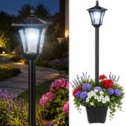 76" Solar Outdoor Lamp Post Light with Planter Modern Street Lamp Post Waterproof, 60 Lumens Dusk to Dawnfor Garden Yard Driveway Porch Patio, Cool White