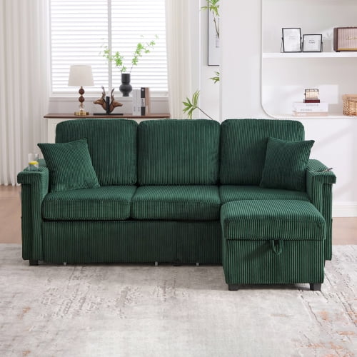 76" Storage Multi functional Cloud Modular Sectional Sofa, Modern Fabric Sofa Couch, Free Combination Upholstered Cloud Sofa with Corduroy USB for Living Room, Emerald