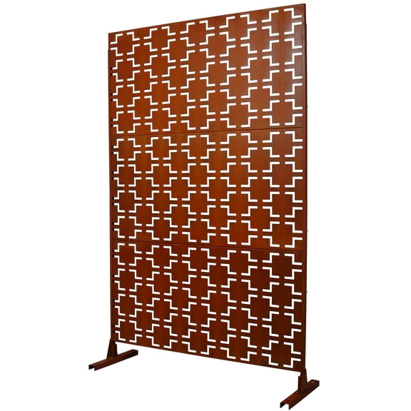 76" Tall Freestanding Metal Privacy Screen for Outdoor & Indoor Use, Rust-Resistant Decorative Fence Panel for Patio, Balcony, Garden, Deck, 48" W x 16" D, Rust Red