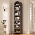 thumbnail image 1 of 76" Tall Narrow Arched Bookcase, 7-Teir Mid-Century Modern Bookshelf with Adjustable Shelves for Living Room, Home Office, Walnut, 1 of 7