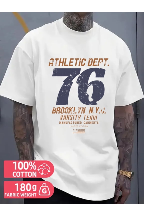 76 Varsity Tee for men white 180G 100% Cotton Refreshing and lightweight,perfect for summer sports and leisure wear Unique Design Unisex Shirt Cotton tshirts