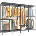 thumbnail image 1 of 76" W Extra Large Closet Organizer,Heavy Duty Clothes Rack 1100lbs,4 Column Metal Wardrobe Rack with 7 Hanging Rods & 10 Shelves,L Shape or Straight Garment Rack for Bedroom,Black, 1 of 7