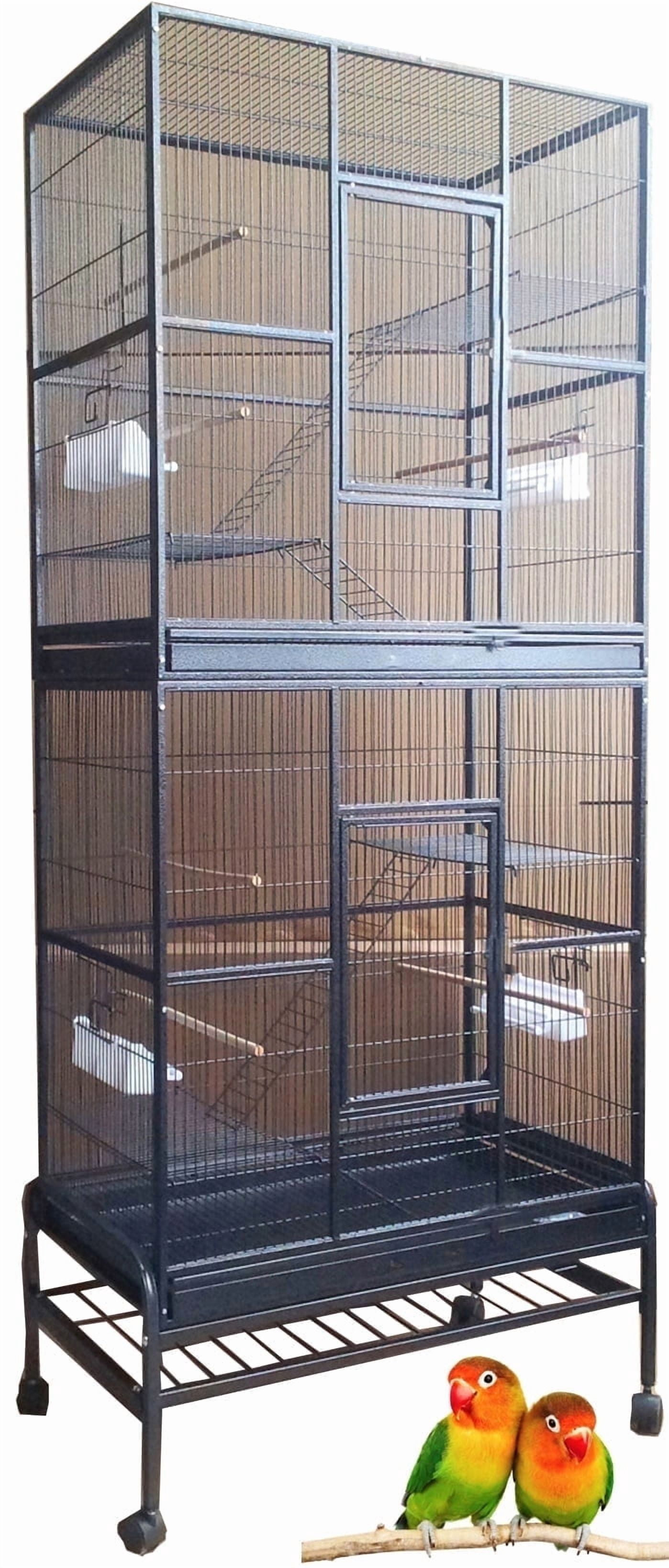 76" X-Large Double Stacker Wrought Iron Cage Bird Flight Parrot Breeding Rolling Stand Cage for Cockatiel Conure Canary Aviary Finches Budgies