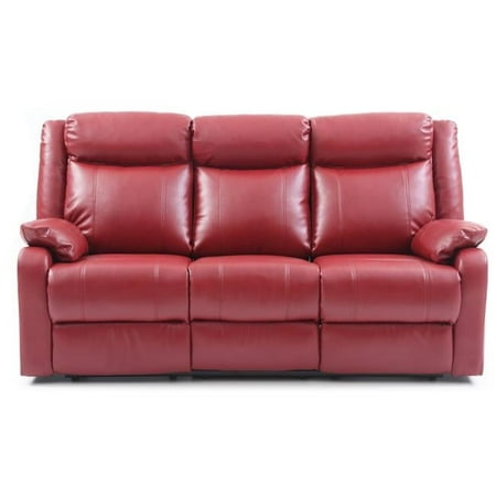 76 in. Ward Faux leather 3-Seater Reclining Sofa with Pillow Top Arm, Red