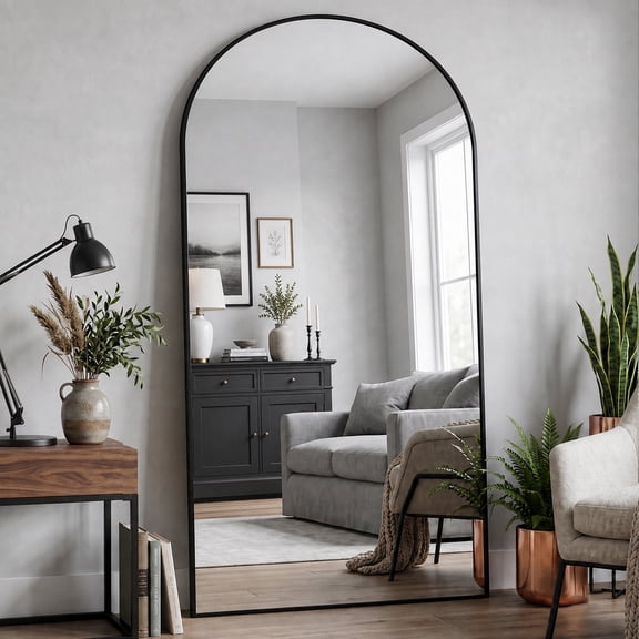 CuteDAY 76"x 34" Full Length Mirror Arched Standing Floor Mirror Full Body Mirror, Black