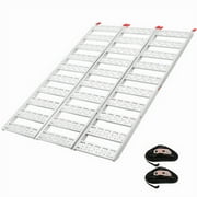 76" x 50" Tri-Fold Aluminum Loading Ramp, 1500 lbs Capacity, Heavy Duty Folding Ramp for ATV, UTV, Motorcycle, Lawn Mower, Tractor and Garden Equipment, Portable Non-Slip Ramp with Safety Straps