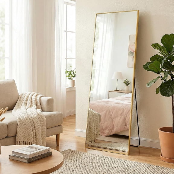 76"x34" Full Length Mirror with Stand, Metal Frame Floor Mirror, , Standing or Leaning Against Wall, Tempered Full Mirrors for Room Decor, Living Room, Bedroom