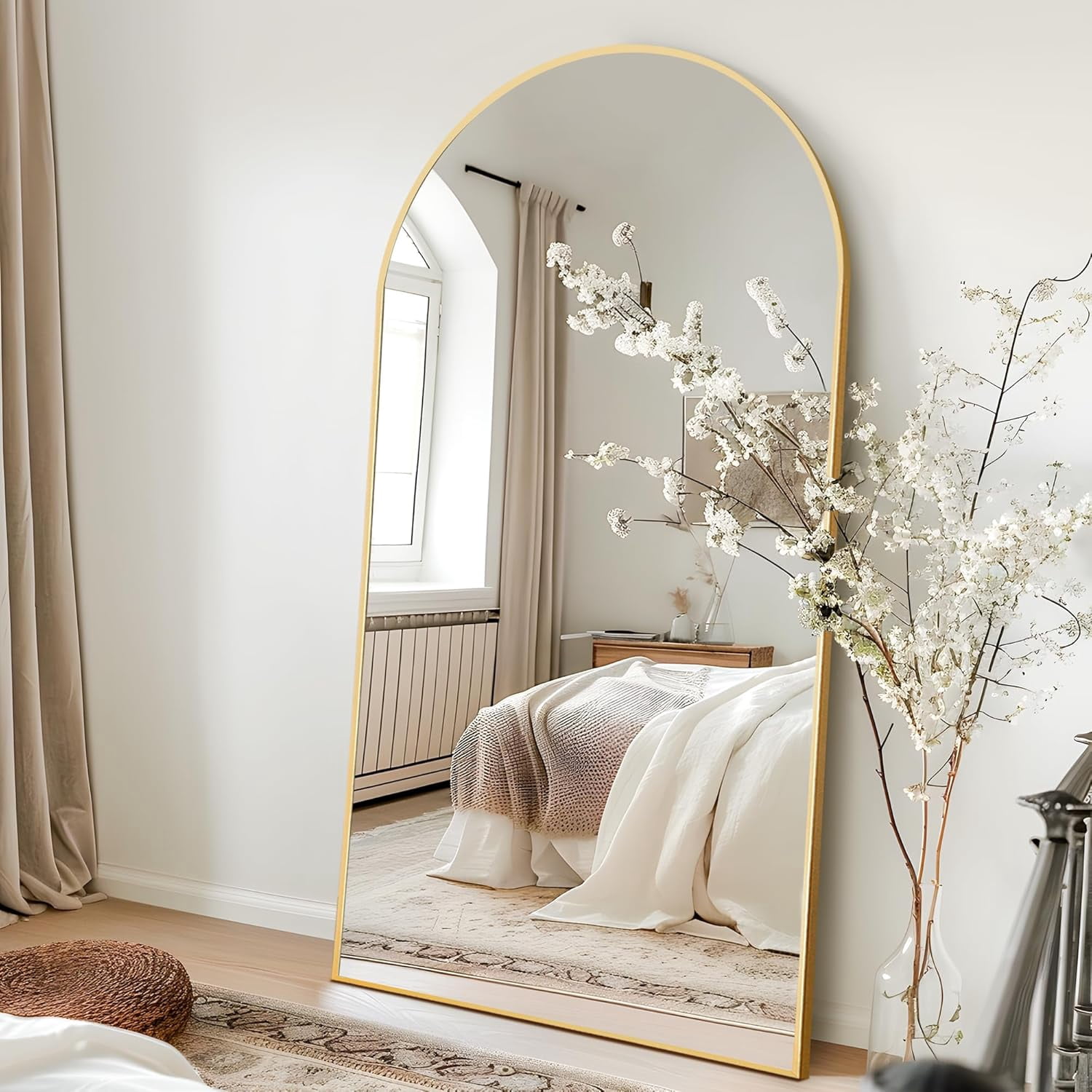 76"x35" Oversized Full Length Mirror with Stand, Aluminum Alloy Frame Large Floor Mirror, Large ...