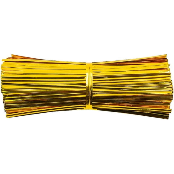 7604-inch metal twist tie plastic cable tie, reusable, suitable for bread/candy/cookie/party transparent packaging and baking bags (gold)