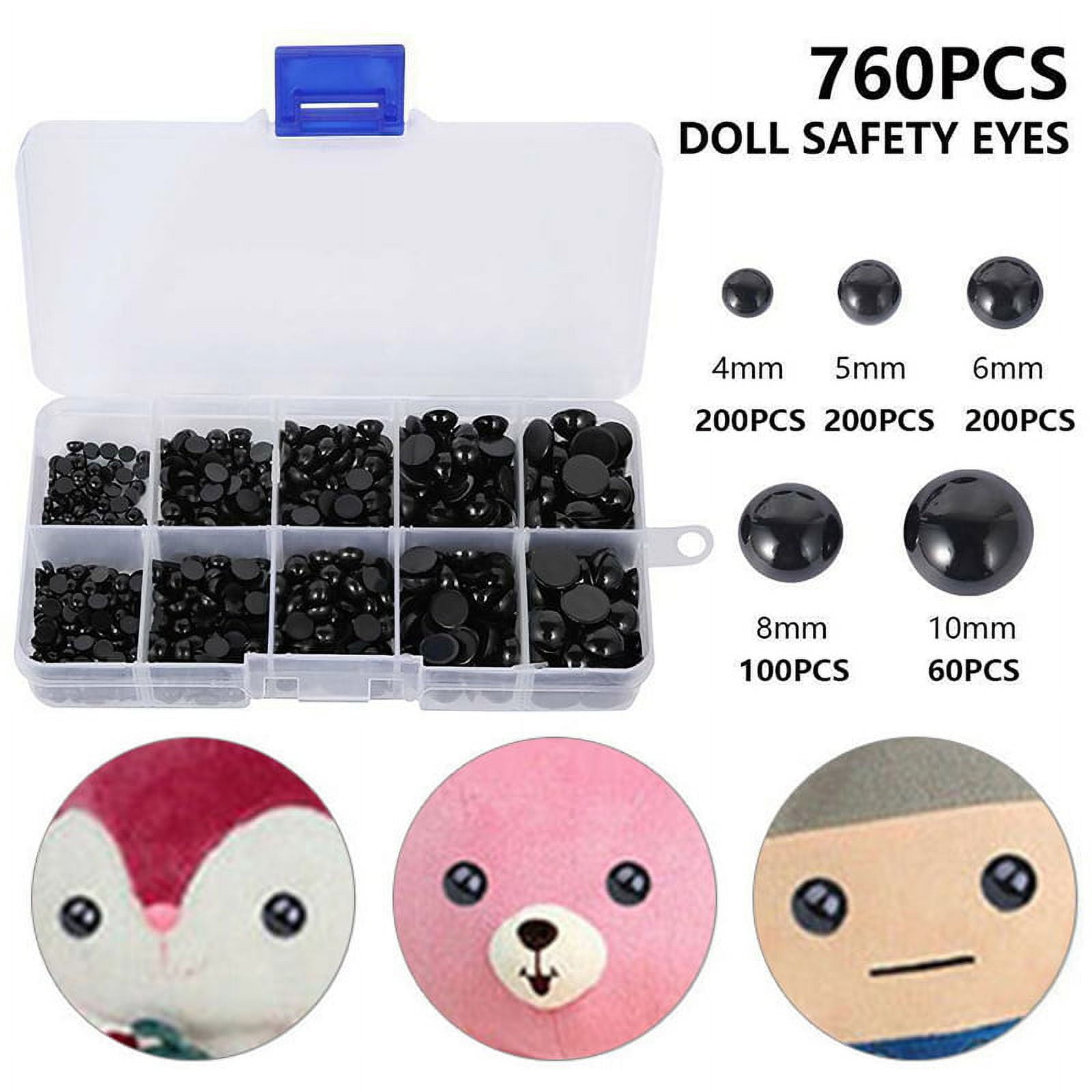 UPINS 500 Pieces 6-12MM Black Plastic Safety Eyes with Washers for Crochet  Animal Crafts Doll Making Supplier Bulk (4 Sizes) A:6-12MM