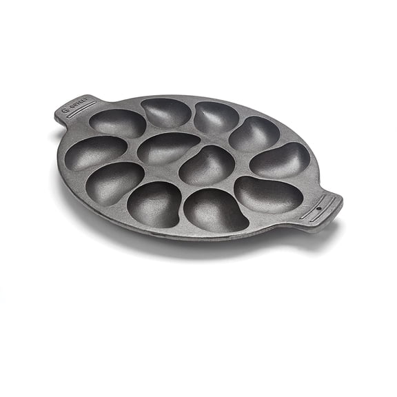 76225 Cast Iron Oyster Grill Pan, 12 Cavities, Black