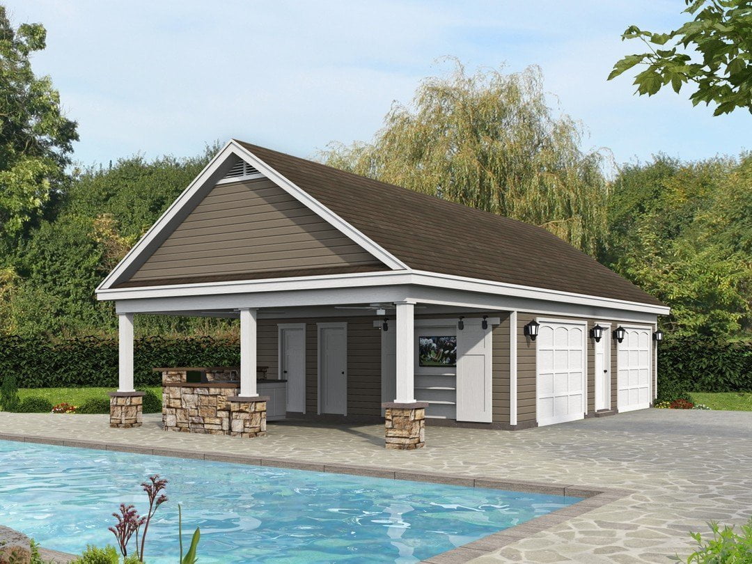 763-1065: Pool house Traditional 0 Bed, 1 Bath Luxury Home Plan, 84 Sq ...