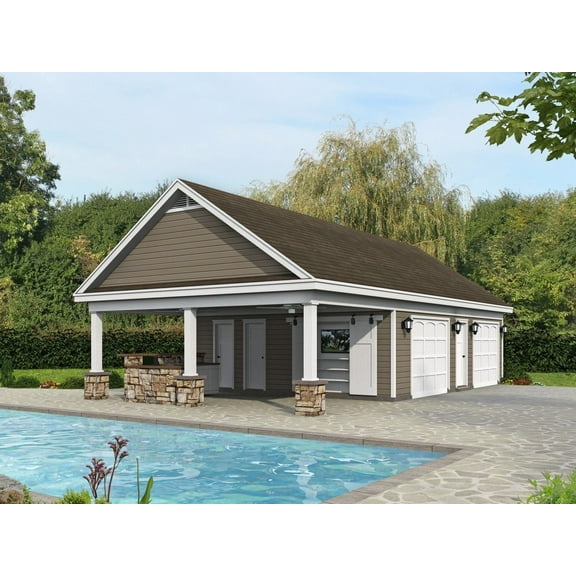 763-1065: Pool house Traditional 0 Bed, 1 Bath Luxury Home Plan, 84 Sq Ft: Full Blueprints with License to Build by Home Plan Marketplace - Lesuto