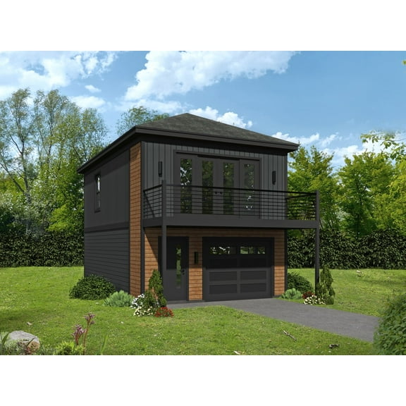 763-112: Garage apartment Vacation 1 Bed, 2 Bath Luxury Home Plan, 632 Sq Ft: Full Blueprints with License to Build by Home Plan Marketplace - Lesuto