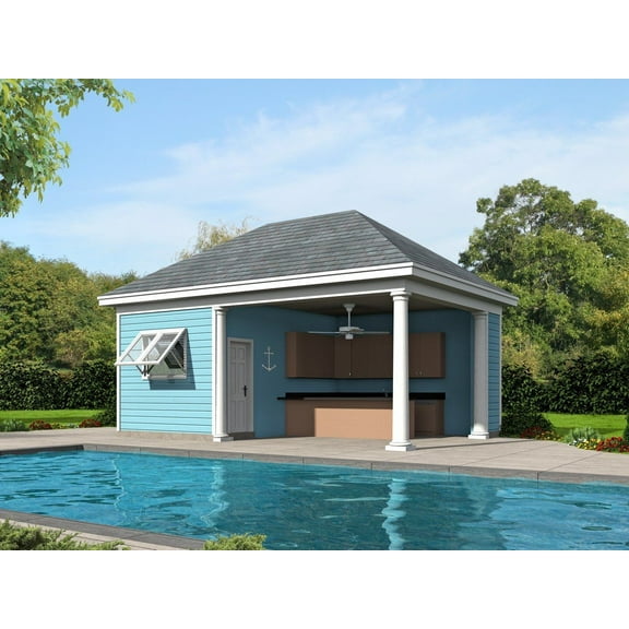 763-384: Pool house Traditional 0 Bed, 1 Bath Luxury Home Plan, 0 Sq Ft: Full Blueprints with License to Build by Home Plan Marketplace - Lesuto