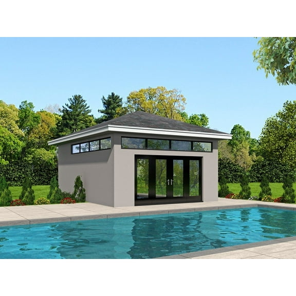 763-385: Pool house Luxury 0 Bed, 1 Bath Luxury Home Plan, 385 Sq Ft: Full Blueprints with License to Build by Home Plan Marketplace - Lesuto