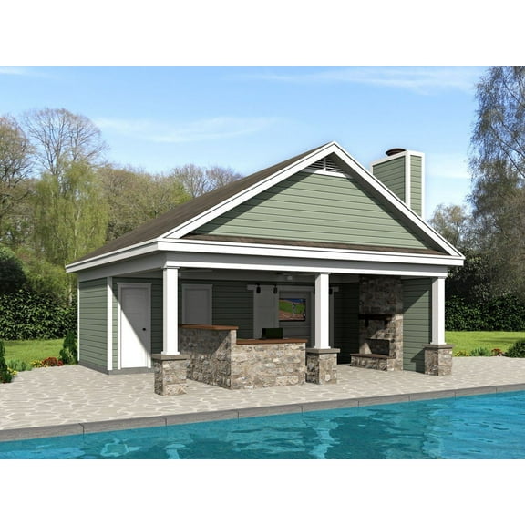 763-586: Pool house Country 0 Bed, 1 Bath Luxury Home Plan, 0 Sq Ft: Full Blueprints with License to Build by Home Plan Marketplace - Lesuto