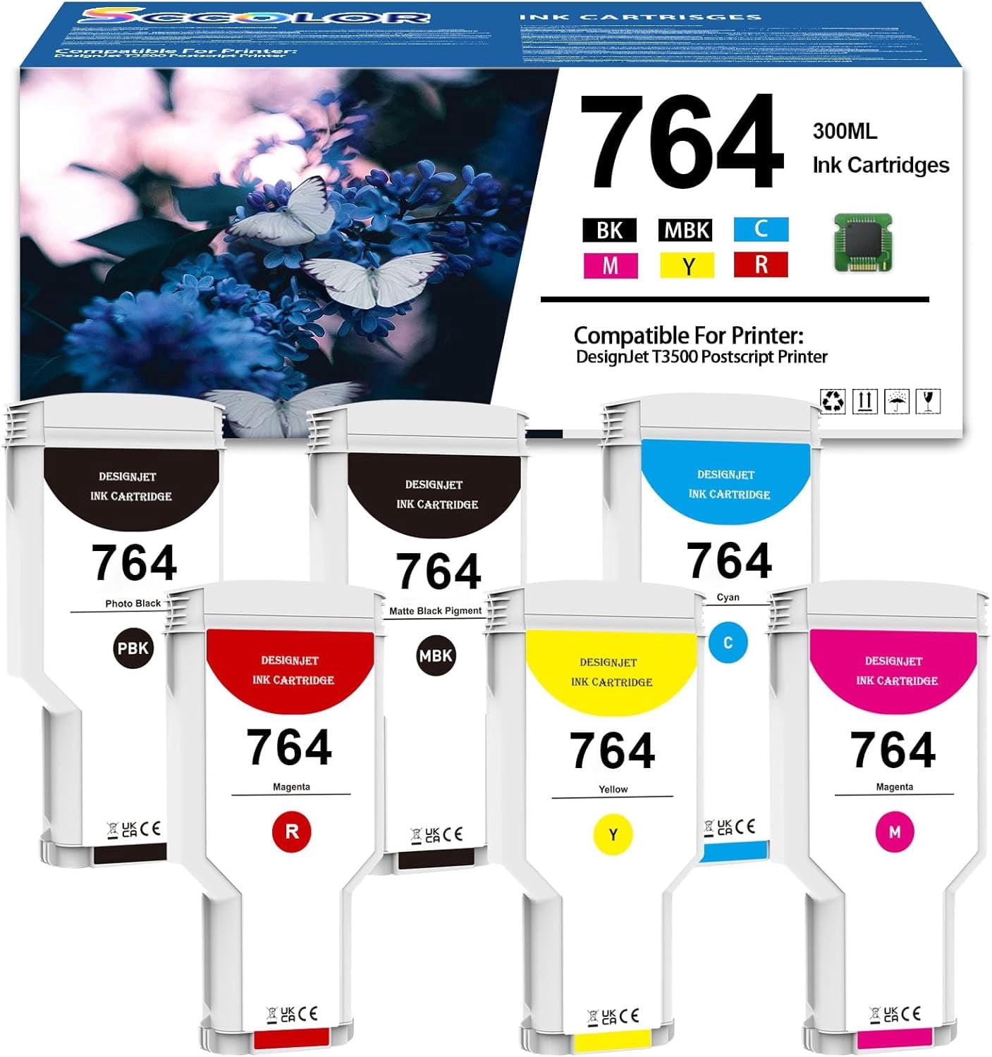 764 Ink Cartridges 300-ML 6-Pack Compatible for 764 C1Q16A C1Q17A ...
