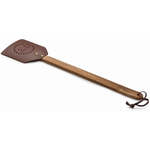 76616 Acacia Wood and Leather Amish-Style Fly Swatter, 17.5", Brown