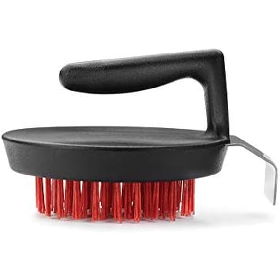 76621 Himalayan Salt Block, Pizza Stone and Cast Iron Pan Nylon Cleaning Brush with Stainless Steel Scraper, 5 x 4 x 3, Black
