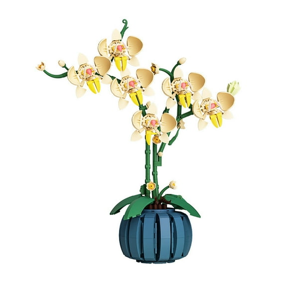 766pcs Yellow Orchid Building Blocks Set, Assembly Toy with Exquisite Details, Desktop Bouquet Pot Decoration, Ideal Gift for Mother's Day, Thanksgiving, Anniversary, Christmas, Birthday