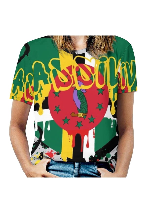 767 Dominica Massive Ruffle Short Sleeve T-Shirt Women'S V Neck Sexy Printed T Shirt Tops 767 767Certified Dominica Massive Red