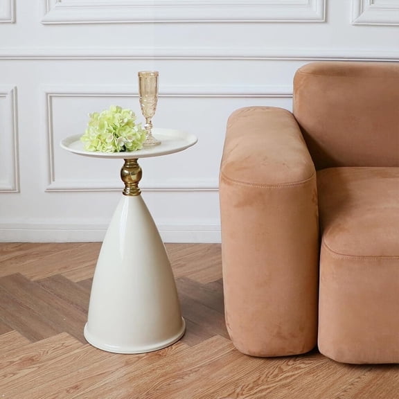 11.8" Metal Pedestal Table Circle Accent Table Round Side Table Small End Table, White