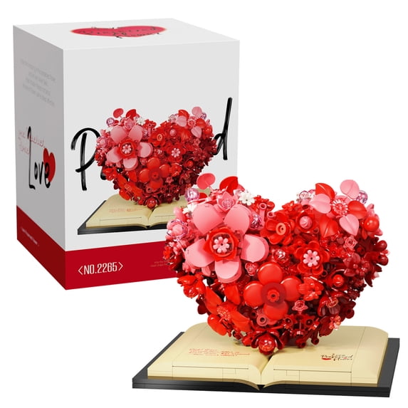 768Pcs 3D Floral Heart Building Kit, Love Hidden in Flowers Bouquet, Creative DIY Craft Set , Valentine's Birthday Mother's Day Graduation Gift, Home Decor,Red