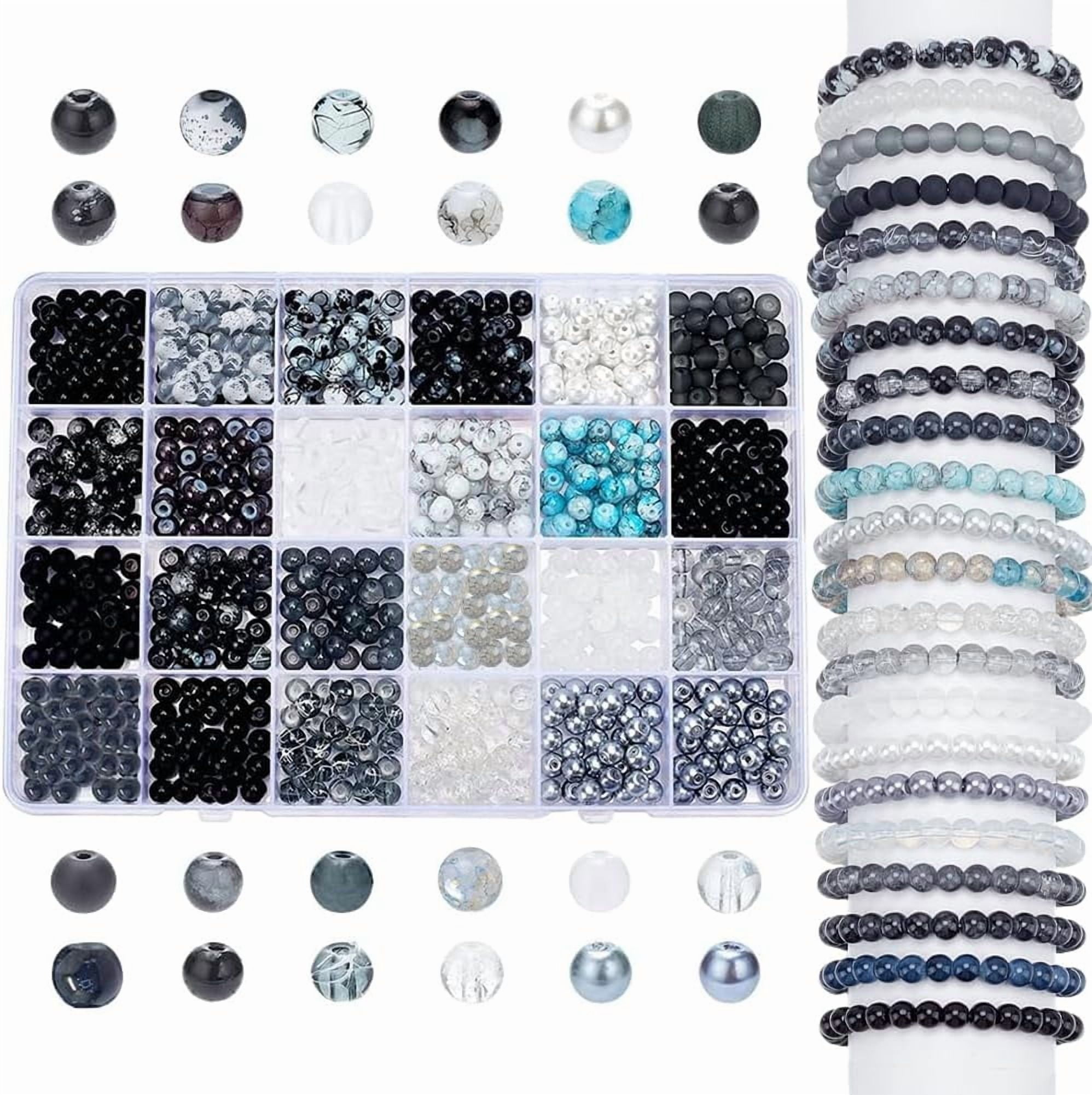 768pcs 6mm Round Glass Beads 24 Style Black White Bracelet Beads Marble Loose Beads Spacers DIY