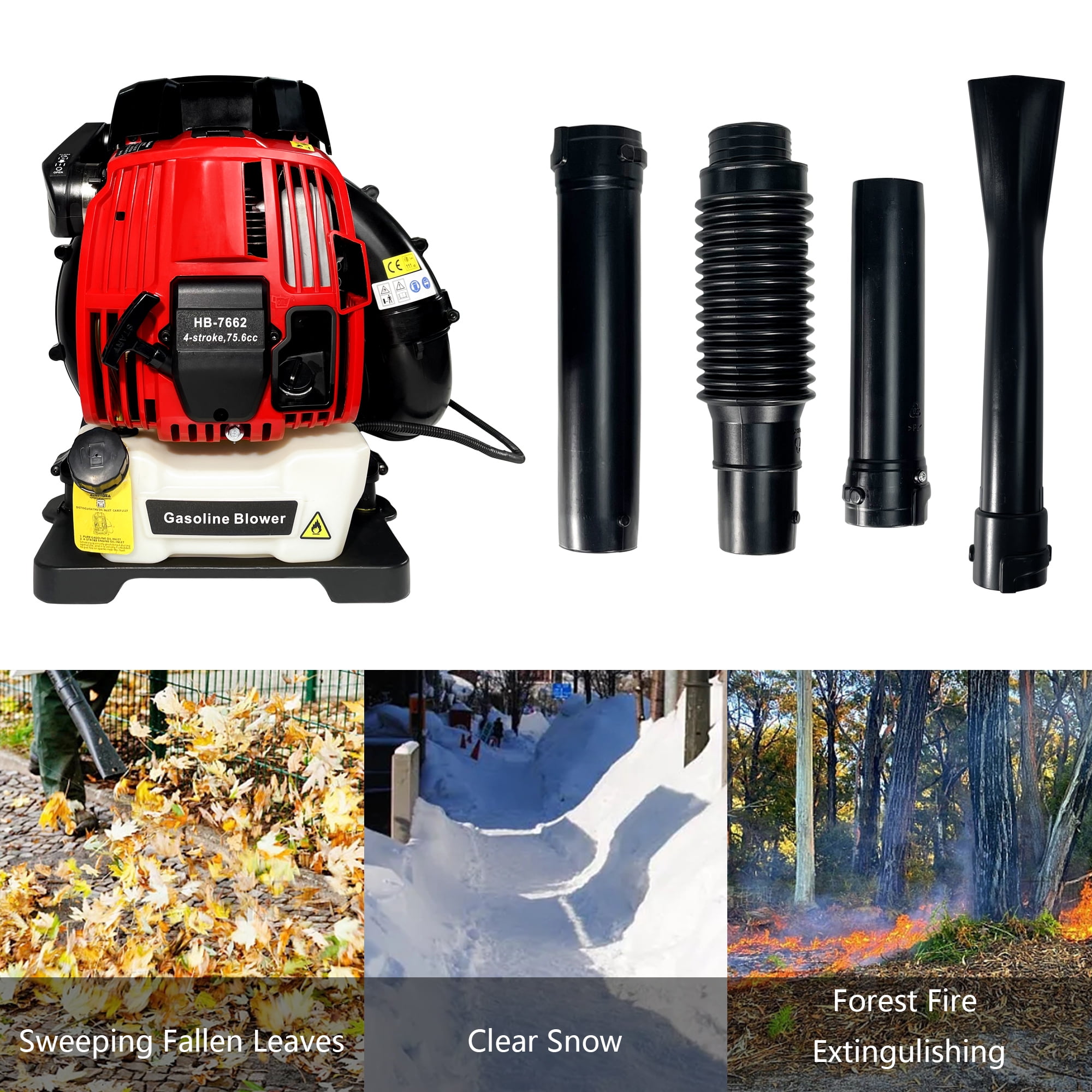 76CC 4Stroke Backpack Gas Leaf Blower,660CFM 200MPH Ergonomic Handle