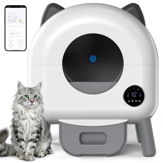 76L Smart Self-Cleaning Cat Litter Box with App Control, Automatic Covered Litter Tray for Multiple Cats – Quiet Odor Control, Safety Sensors, LED Night Light, Includes Trash Bags