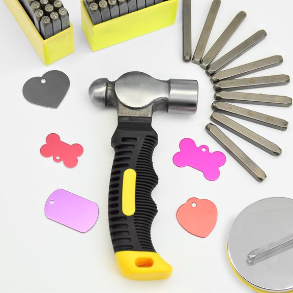 76Pcs Metal Stamping Kit, 1/4" Uppercase Letter and Number Punches with 1/8" Lowercase Letters, Steel and Stamping Hammer, for Making