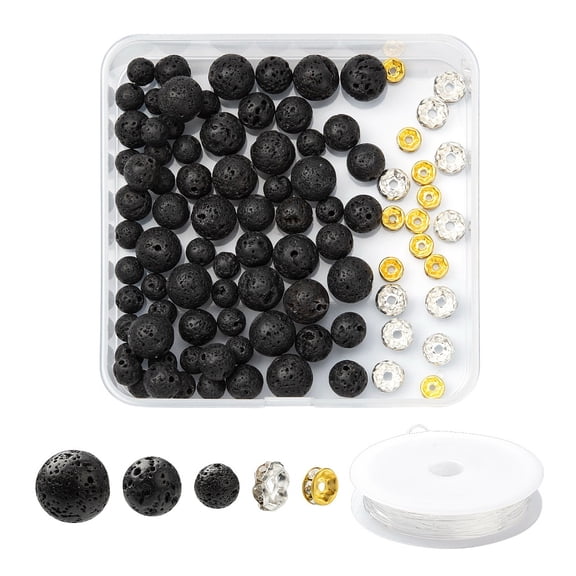 76Pcs Natural Lava Rock Round Beads for DIY Bracelet Making Natural Lava Rock Beads: 76pcs/box