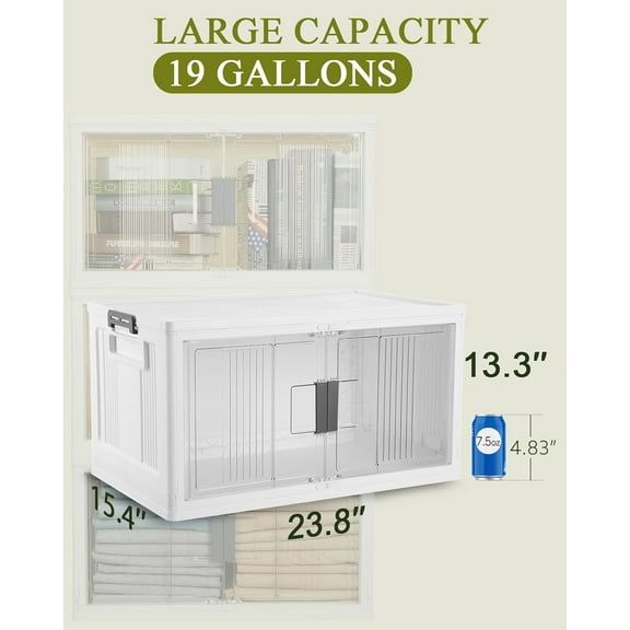 76QT Lockable Storage Bins with Lids - Folding Storage box with Doors and Wheels, Collapsible Plastic Storage Bins for Closets, Stackable Storage Organizer, Storage Containers, 3 Pack Cubes
