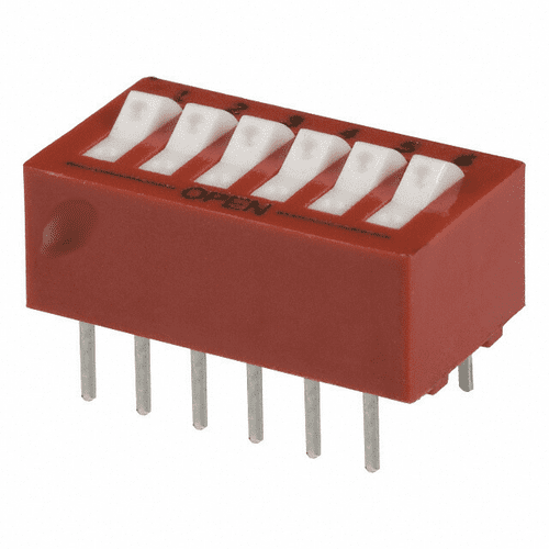 76SB06 Dip Switch SPST 6 Position Through Hole Rocker Actuator 150mA 30VDC