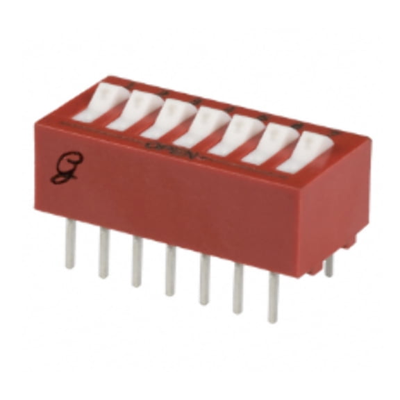 76SB07ST Dip Switch SPST 7 Position Through Hole Rocker Actuator 150mA 30VDC