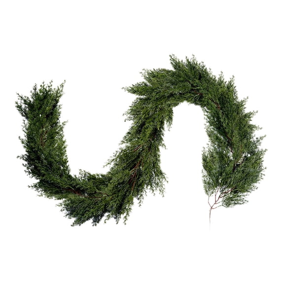 76in Faux Cedar Garland PE Material Metal Wire Interior Realistic Extra Full Flexible for Stairs Door Home Indoor Outdoor Decor