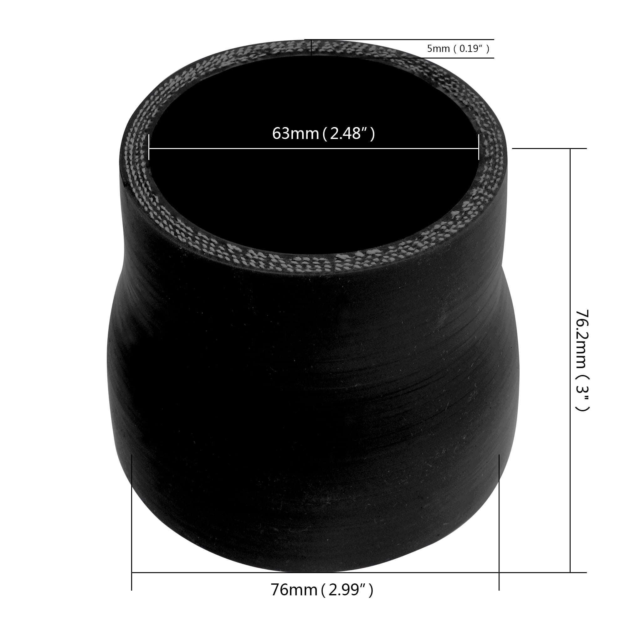 76mm to 63mm 3" to 2.5" Reducer Hose 3" Long 5mm Thick 4-Ply Coupler for Auto