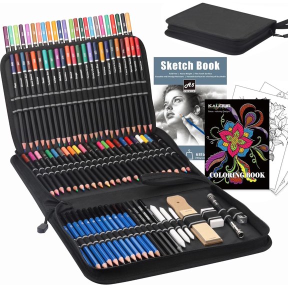 76pc Art Supply Set - Sketching & Drawing Kit with Tutorial Book, Sketchbook & Paper - Pencils, Pastels, Watercolors for Beginner Artists