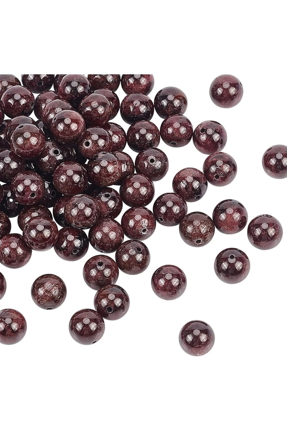 76pcs Natural Garnet Beads Strands 10mm Charms Stone Beads Gemstone Round Loose Beads Dyed Crystal Energy Stone for Jewelry Making DIY Handmade