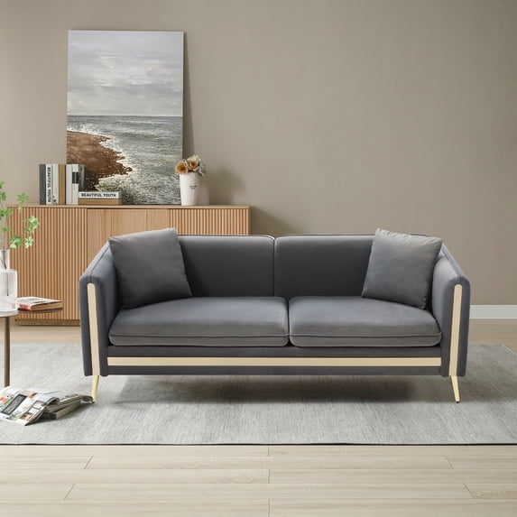 77.2" Modern Upholstered Velvet Sofa 3 Seater Couch with Removable Cushions Side Pocket Mid-Century Tufted Living Room Set