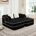 thumbnail image 1 of 77.2" Teddy Fabric No Assembly 32D High Density sponge Boneless Sofa,Fluffy Comfy Couch with double Chaises,Sleeper sofa,Contrast color design,Symmetrical aesthetics,for Living Room,Black, 1 of 10