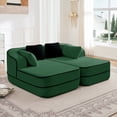 thumbnail image 1 of 77.2" Teddy Fabric Sofa No Assembly, 32D High Density Sponge Boneless, Fluffy Comfy with double Chaises Sleeper, Contrast color Symmetrical aesthetics, for Living Room, Green, 1 of 9