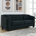 thumbnail image 1 of 77" 3 Seater Sofa, Modern Velvet Sofa with 2 Cushions , Tufted Backrests Couch with Tufted Backrests, Upholstered Sofa for Living Room, Bedroom, Apartment, Office, Black, 1 of 7