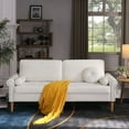 thumbnail image 1 of 77.5" Living Room Sofa, Upholstered Velvet 3-Seater Sofa with Copper Nail on Arms and 3 Pillows, Accent Loveseat Sofa for Living Room, Bedroom, Office, Apartment, White, 1 of 9