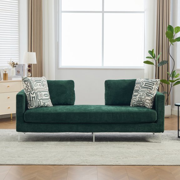 77.5''W Upholstered Chenille Slipcovered Chaise Lounge, Modern Oversized Settee Couch with 4 Pillows, Sleeper Sofa Daybed Bench with Armrest & Open Backrest for Living Room Guest Bedroom Window